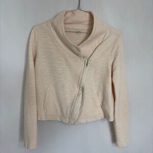 LOFT Womens Jacket Cropped Full Zip Collared Pockets Casual Light Beige‎ L